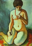 August Macke Nude with Coral Necklace oil